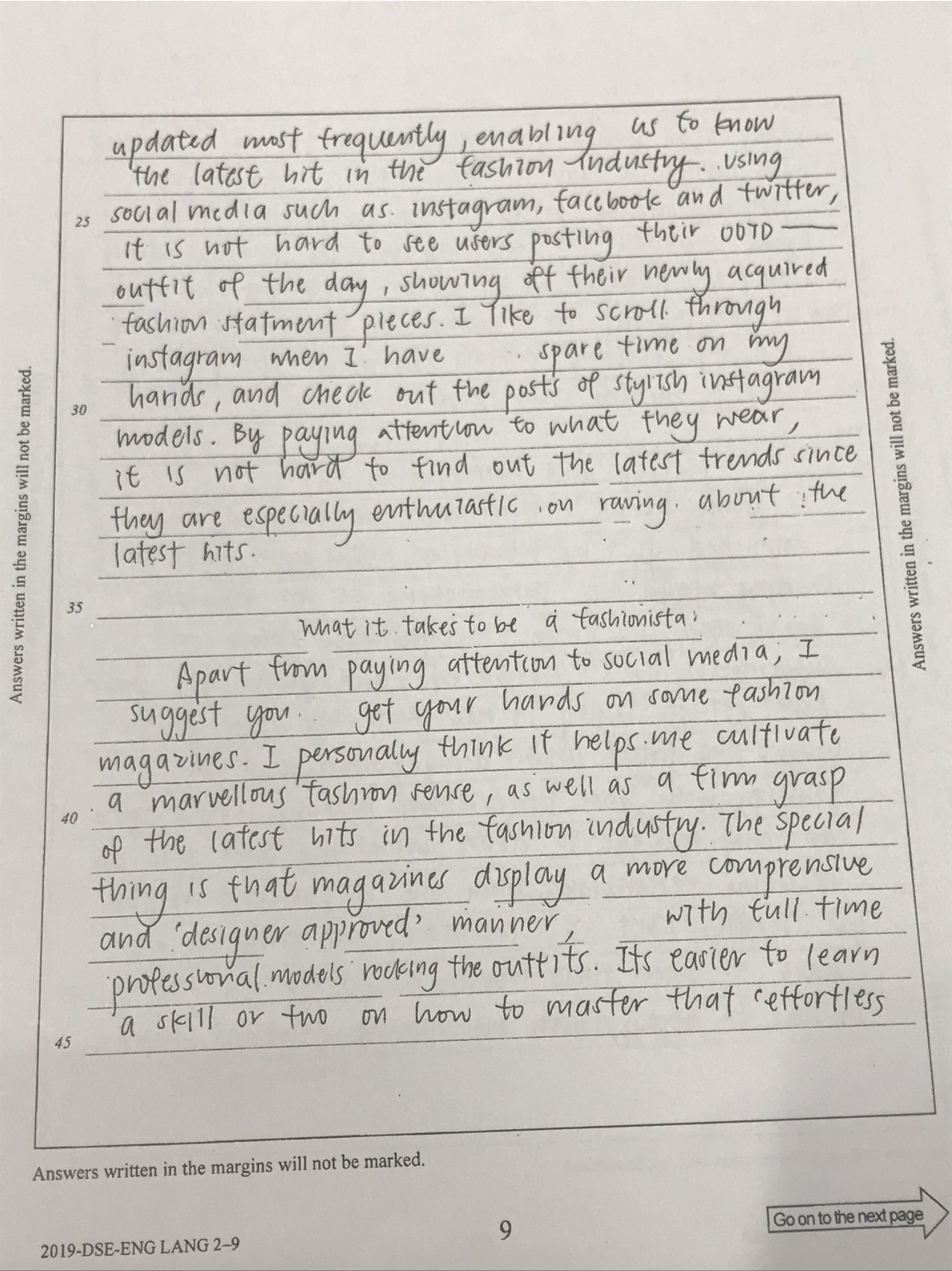 Booklet p.9 — Instagram/OOTD, then 'What it takes to be a fashionista' (magazines)