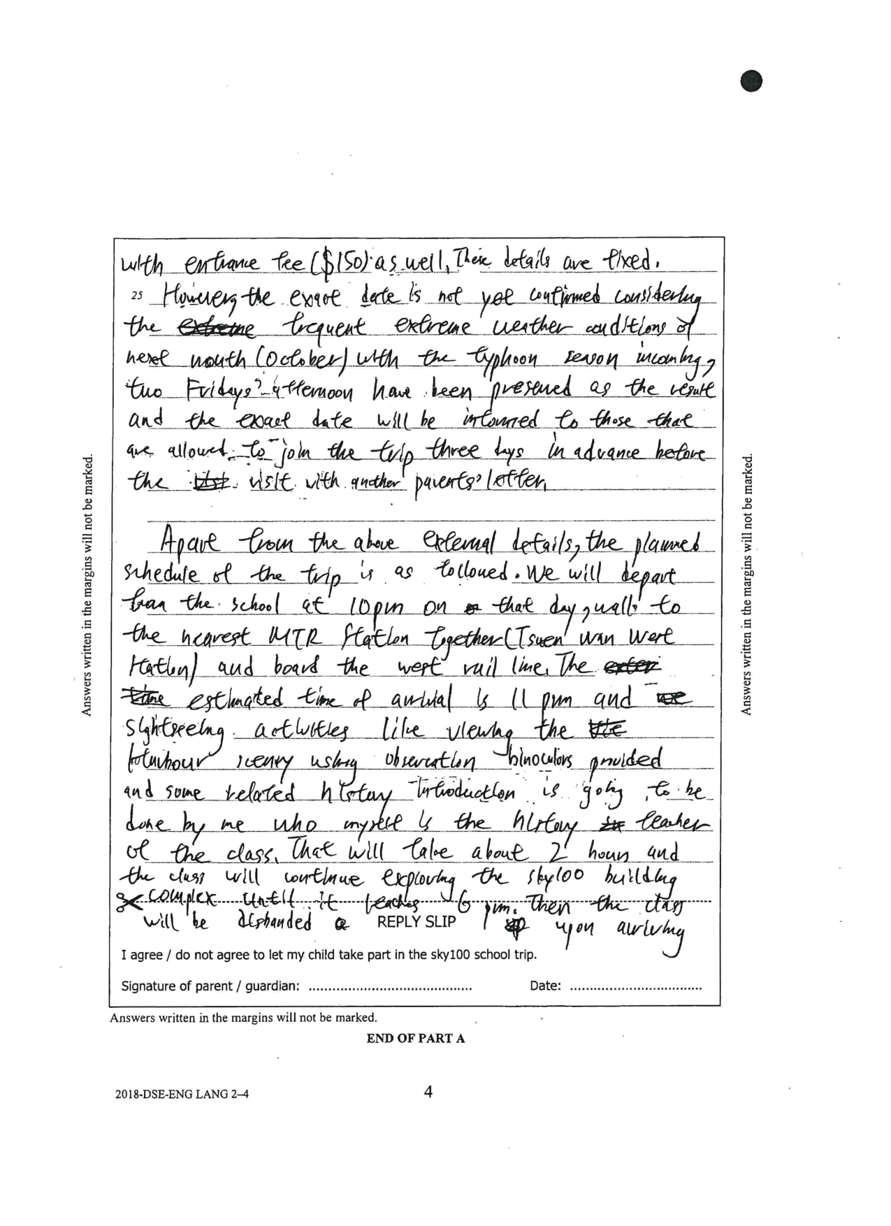 Booklet p.4 - date caveat, schedule and the printed reply slip