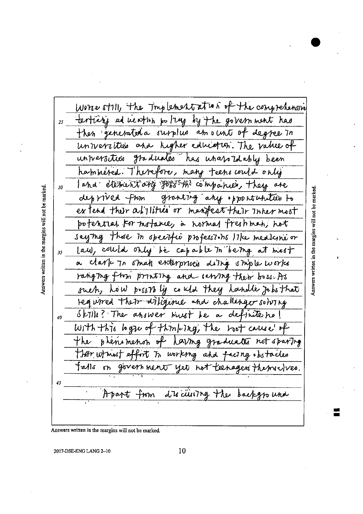 Page 10 — over-supply of degrees, deduction